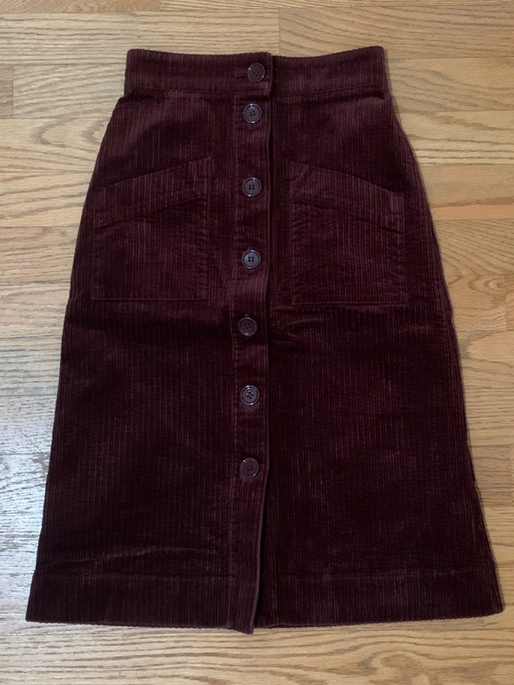 & Other Stories Burgundy Corduroy Button-Front Midi Skirt